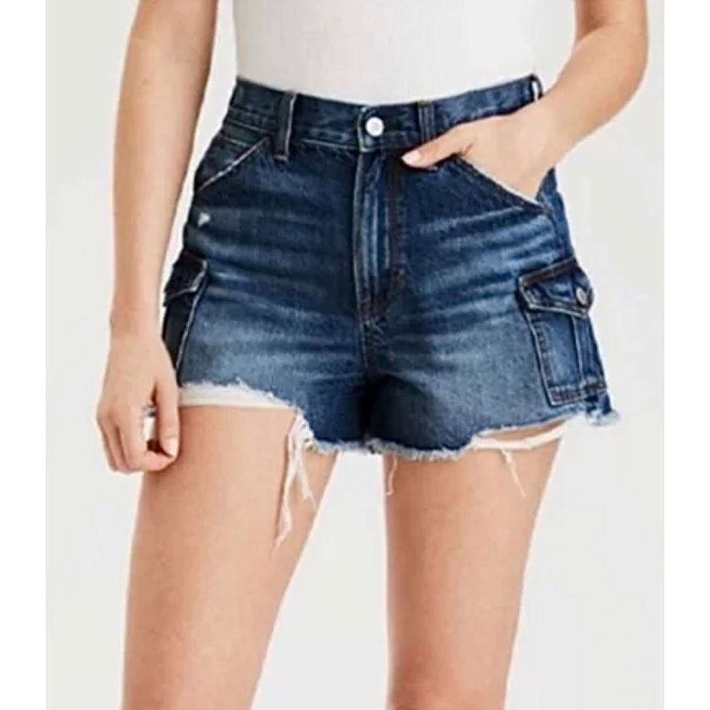 AMERICAN EAGLE WOMEN'S SUPER HI RISE RIPPED HEM FESTIVAL SHORTS 4 COACHELLA NEW